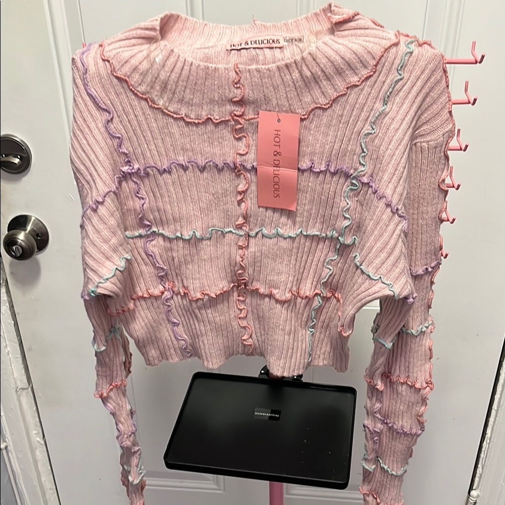 Pink Ruffled Knit Sweater